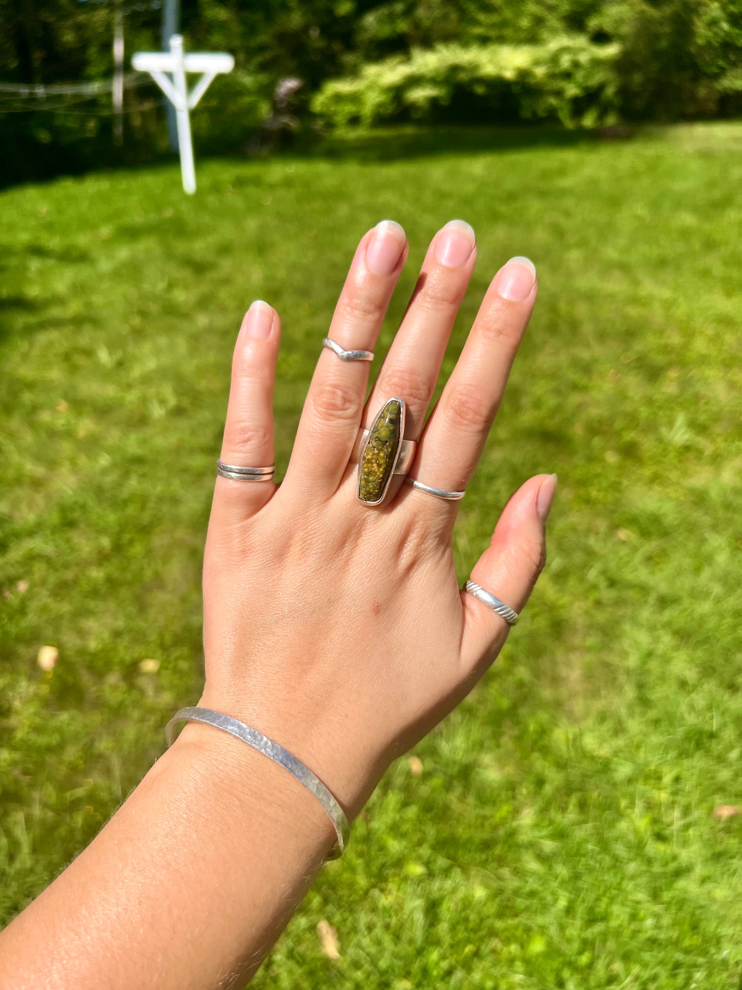 Green and Yellow Ocean Jasper Ring