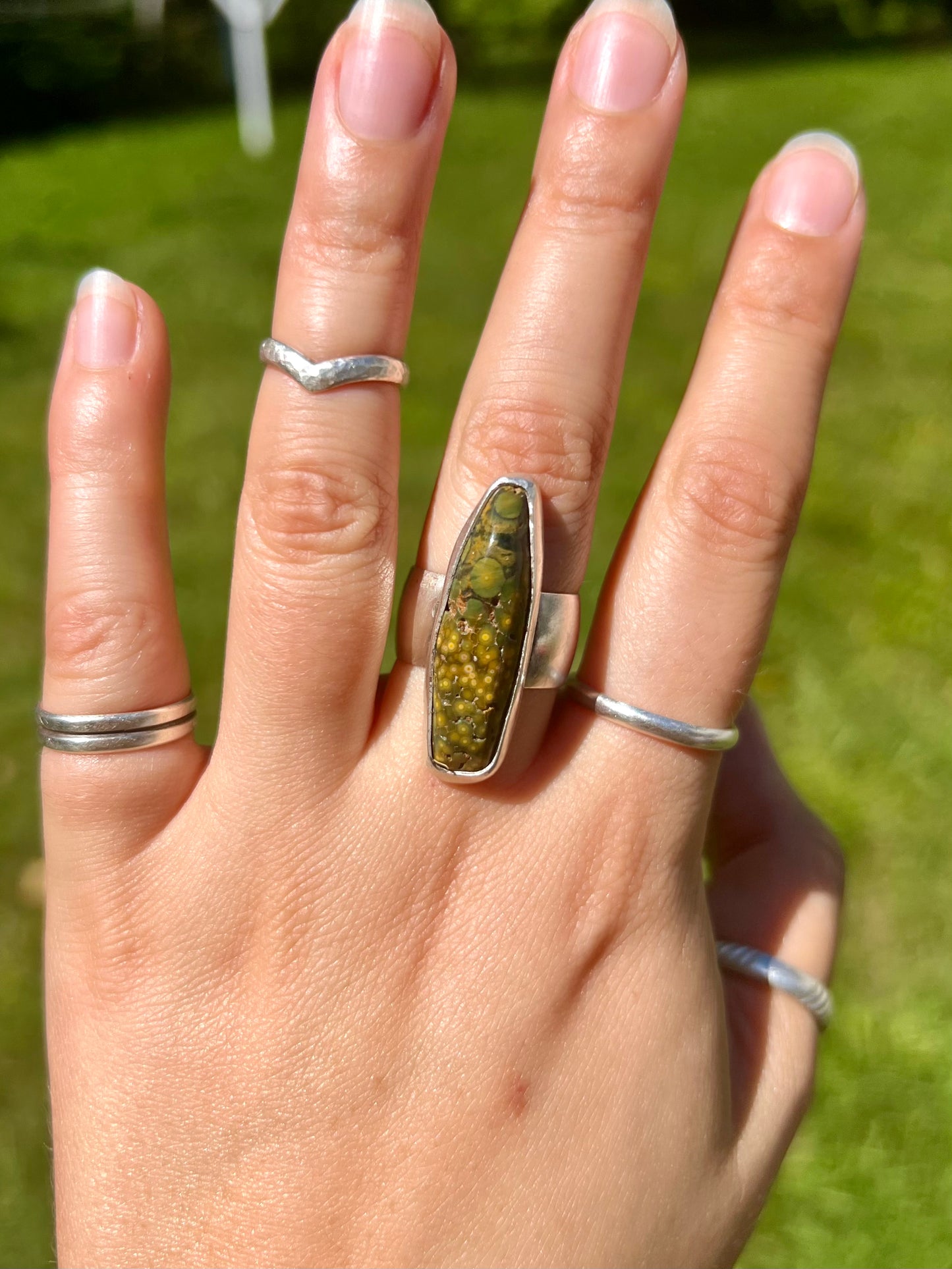 Green and Yellow Ocean Jasper Ring