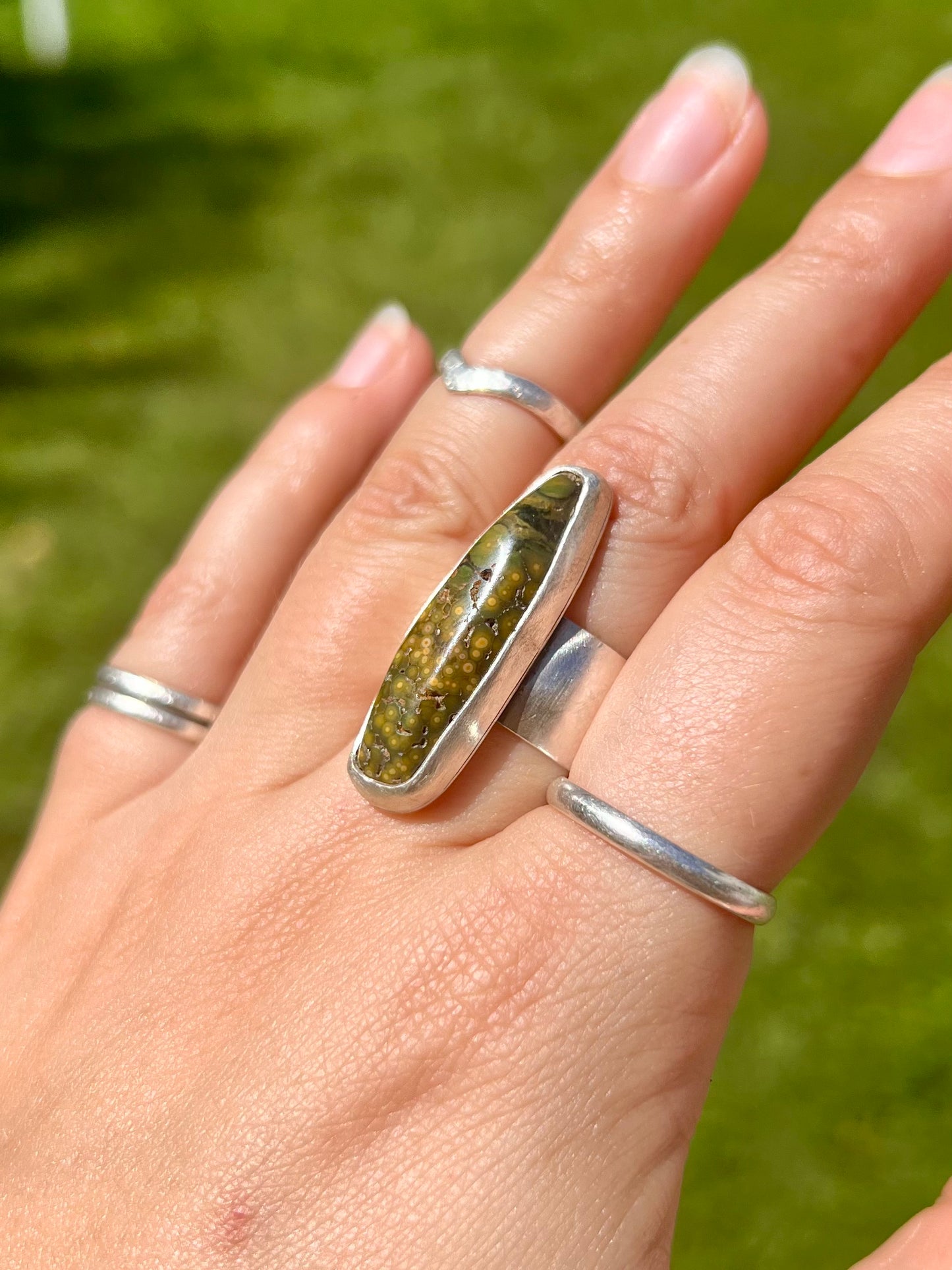 Green and Yellow Ocean Jasper Ring