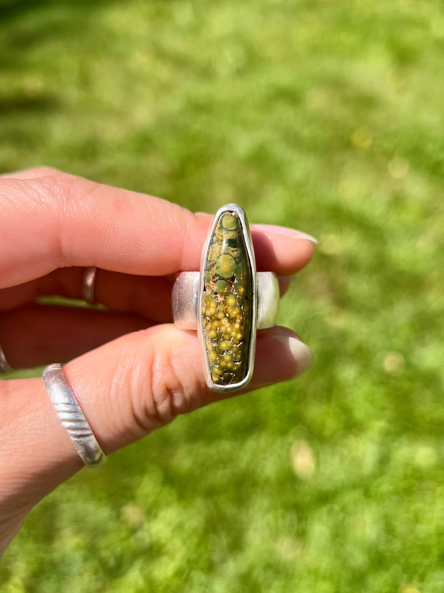 Green and Yellow Ocean Jasper Ring