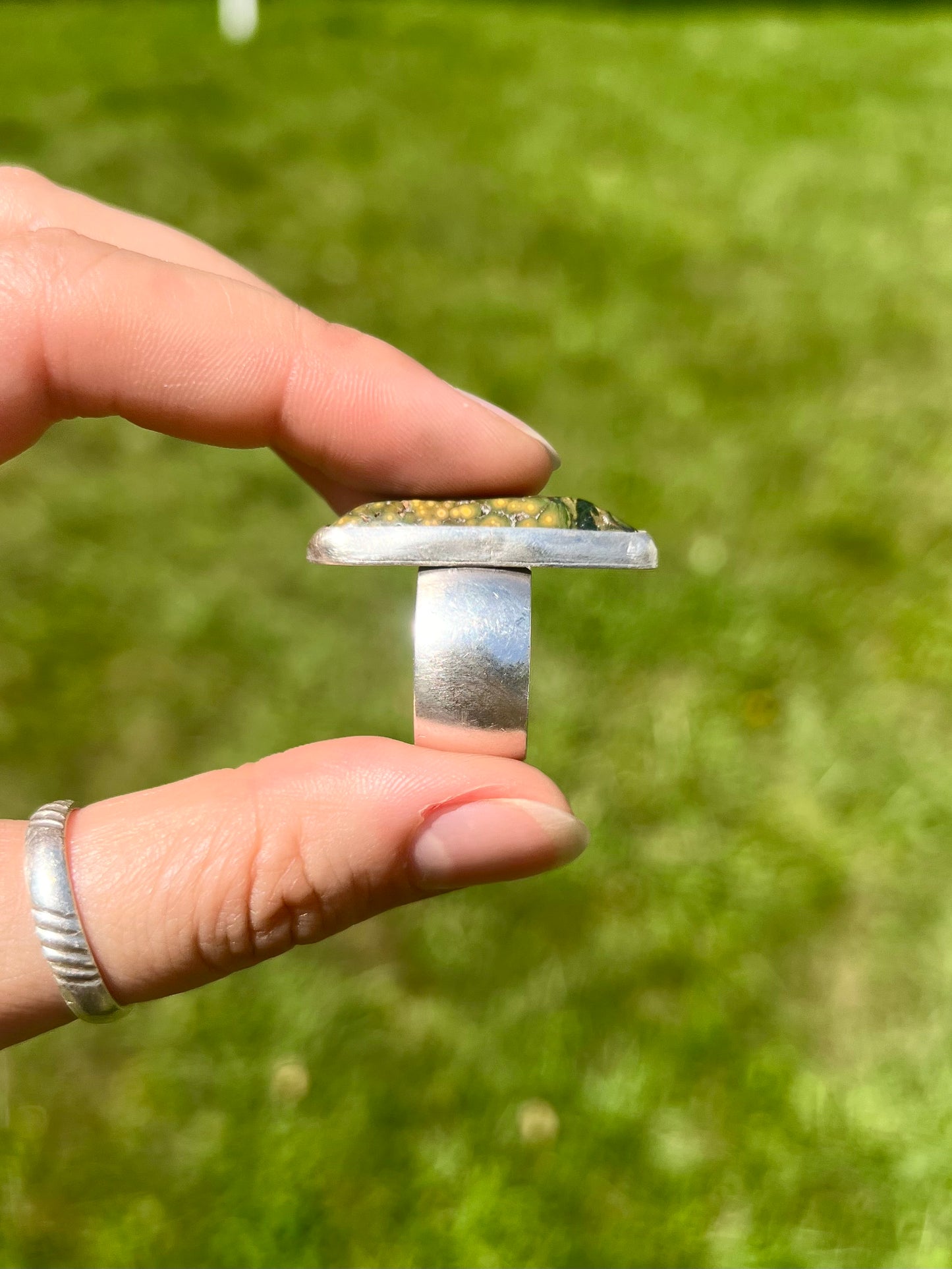 Green and Yellow Ocean Jasper Ring