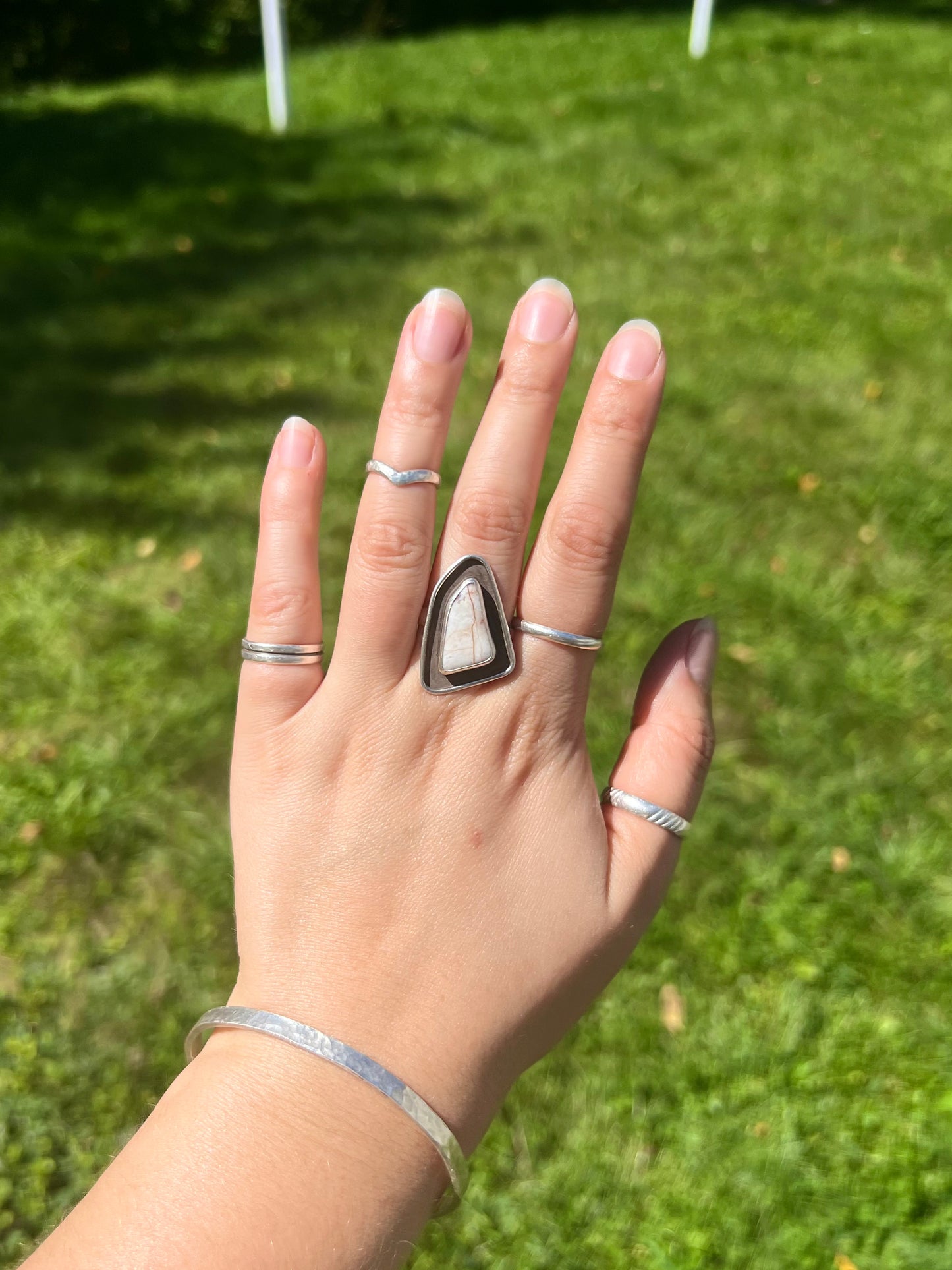 Oxidized Quad White Jasper Ring