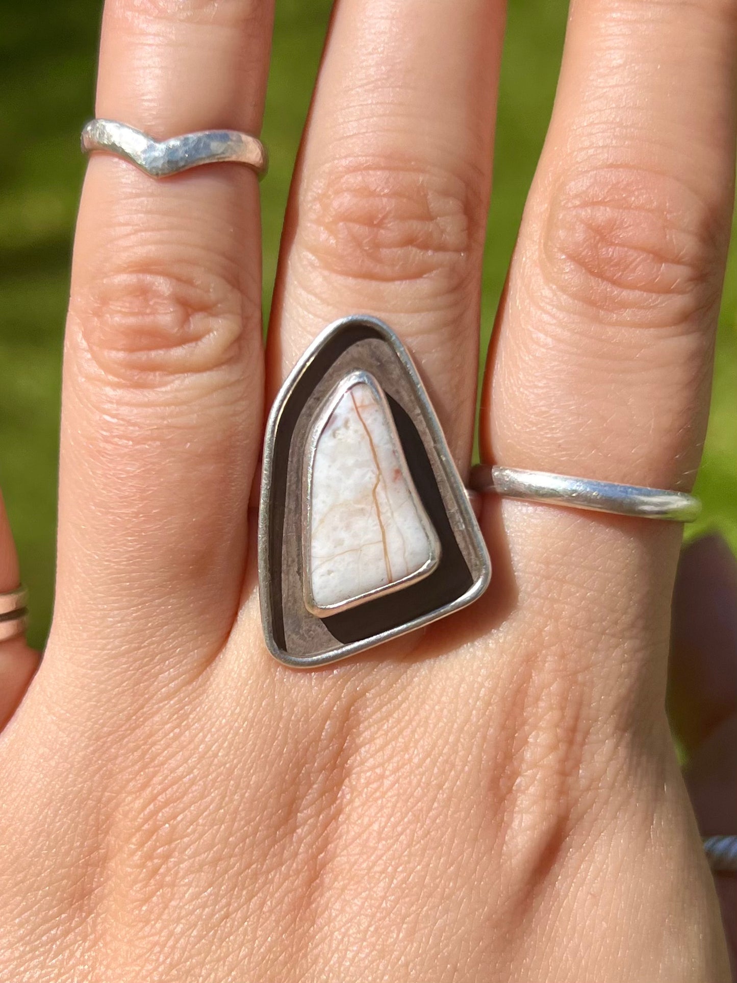 Oxidized Quad White Jasper Ring