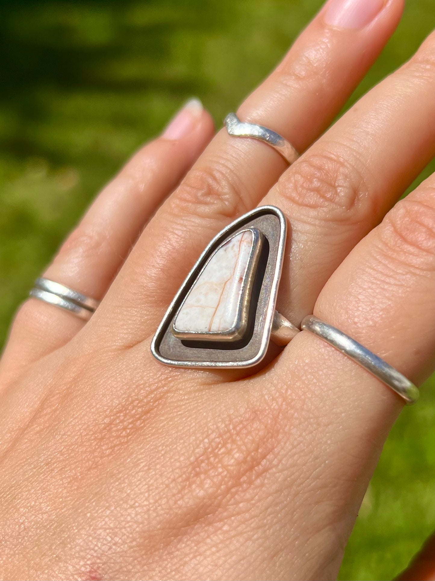 Oxidized Quad White Jasper Ring