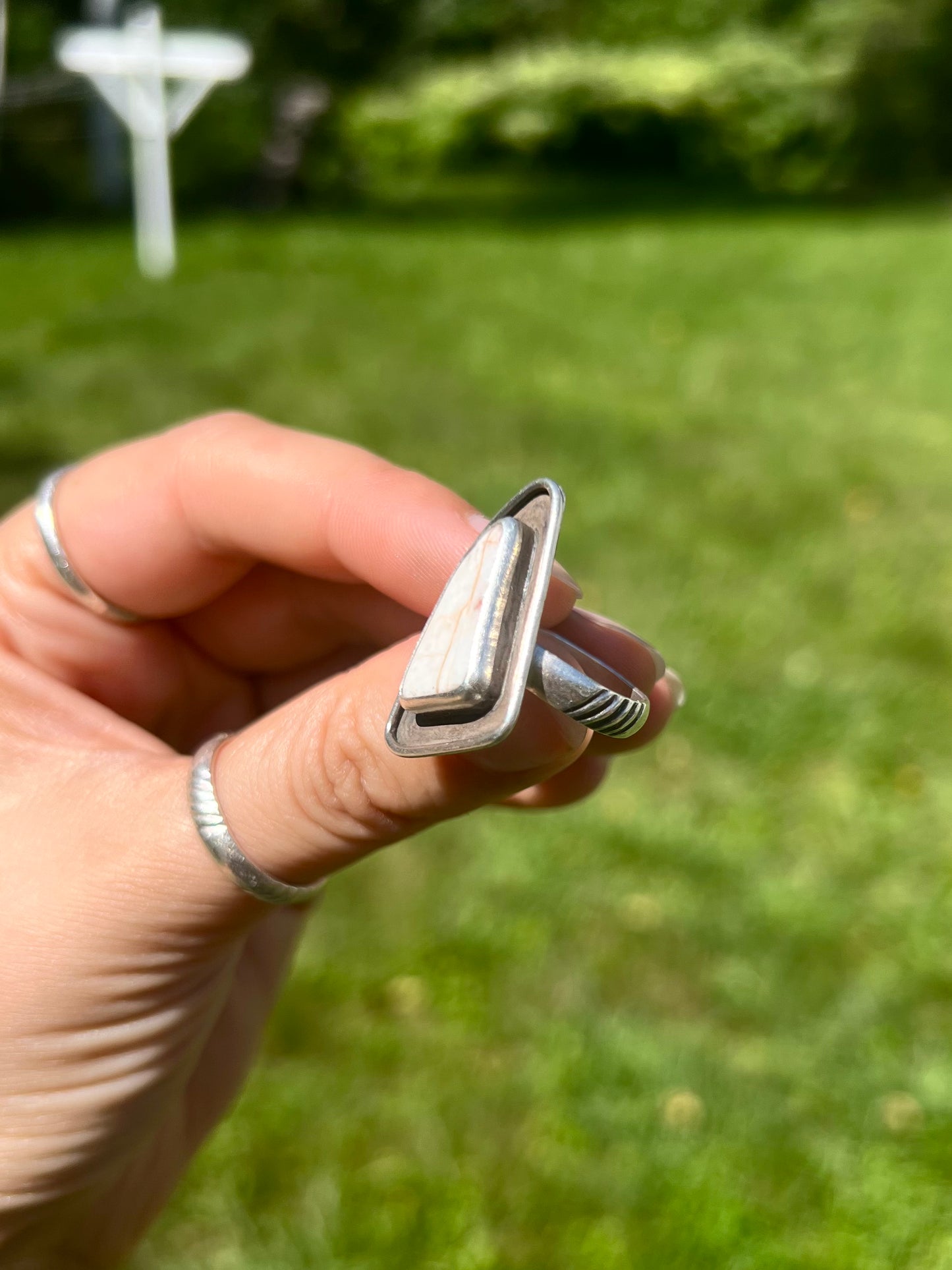 Oxidized Quad White Jasper Ring