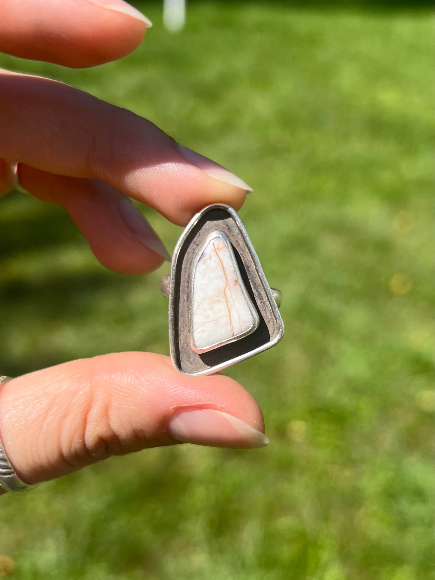 Oxidized Quad White Jasper Ring